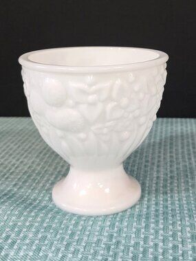 Vintage Avon Milk Glass Footed Vase Goblet Grape Pattern White 5” Bud Vase